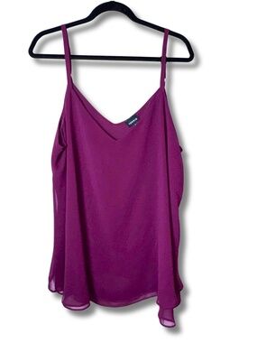 Torrid Sophie Chiffon Swing Layered Semi Sheer Cami Plum / Burgundy, 2X, Flaw